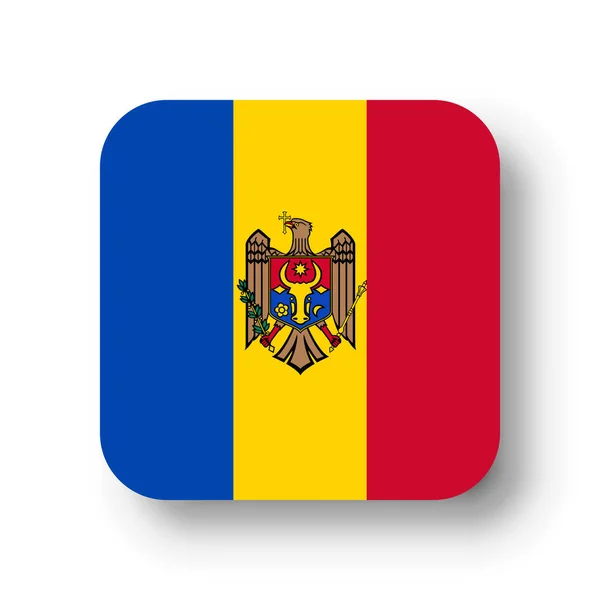 Moldova Flag Flat Vector Square Rounded Corners Dropped Shadow — Stock Vector