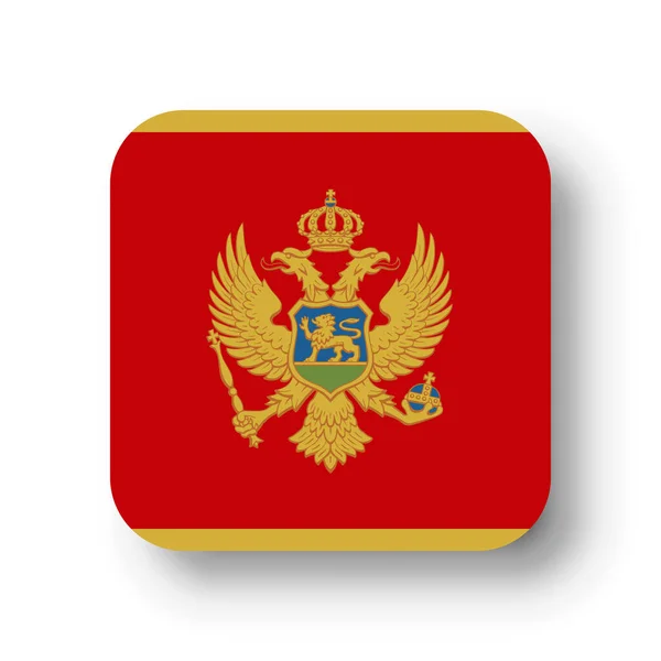Montenegro Flag Flat Vector Square Rounded Corners Dropped Shadow — Stock Vector