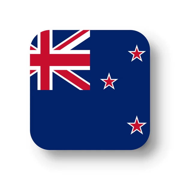 Drapeau Nouvelle Zélande Carré Vectoriel Plat Aux Coins Arrondis Ombre — Image vectorielle