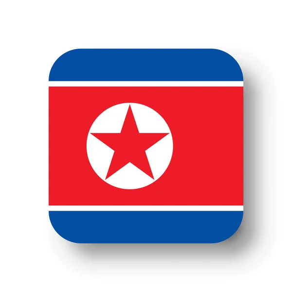 Флаг Северной Кореи Плоский Векторный Квадрат Закругленными Углами Отброшенной Тенью — стоковый вектор