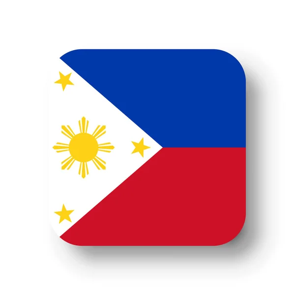 Philippines Flag Flat Vector Square Rounded Corners Dropped Shadow — Stock Vector
