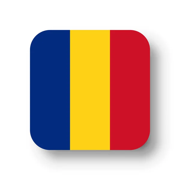 ルーマニアの旗 丸みを帯びた角とドロップシャドウのフラットベクトル正方形 — ストックベクタ