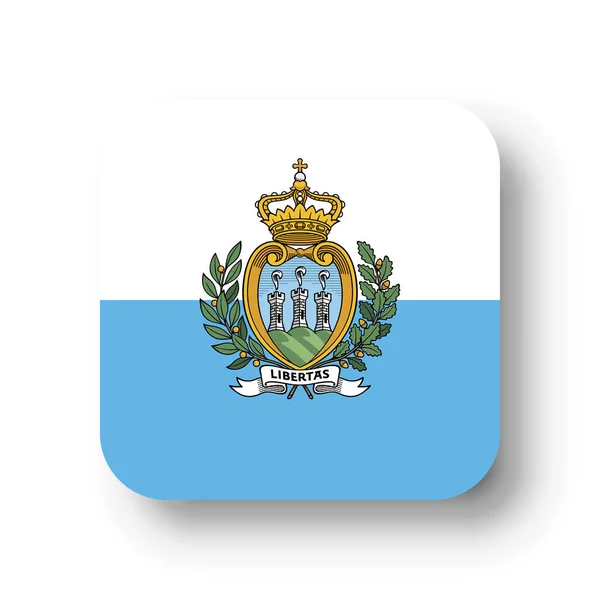 San Marino Flag Flat Vector Square Rounded Corners Dropped Shadow — Stock Vector