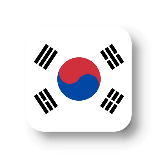 Drapeau Corée Sud Carré Vectoriel Plat Avec Coins Arrondis Ombre — Image vectorielle