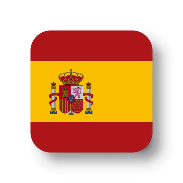 Spanje Vlag Vlakke Vector Vierkant Met Afgeronde Hoeken Schaduw — Stockvector