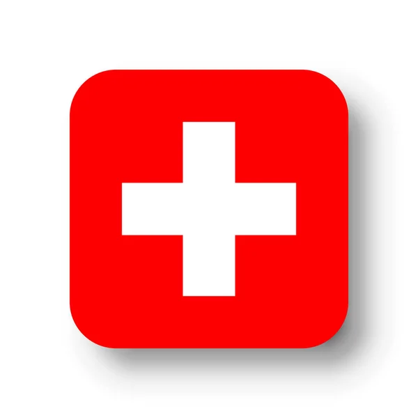 Switzerland Flag Flat Vector Square Rounded Corners Dropped Shadow — Stock Vector
