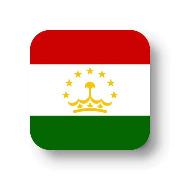 Флаг Таджикистана Плоский Векторный Квадрат Закругленными Углами Отброшенной Тенью — стоковый вектор