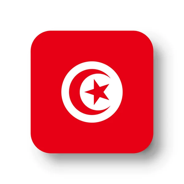 Bandera Túnez Cuadrado Vectorial Plano Con Esquinas Redondeadas Sombra Caída — Vector de stock