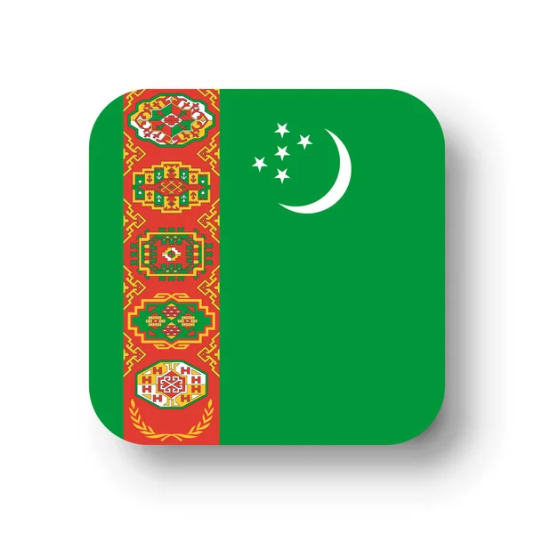 Bandeira Turquemenistão Quadrado Vetorial Plano Com Cantos Arredondados Sombra Solta — Vetor de Stock