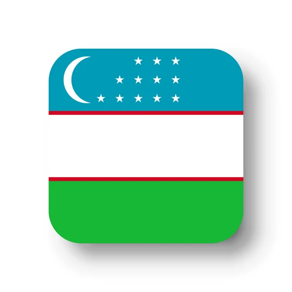Bandiera Uzbekistan Quadrato Vettoriale Piatto Con Angoli Arrotondati Ombra Calata — Vettoriale Stock