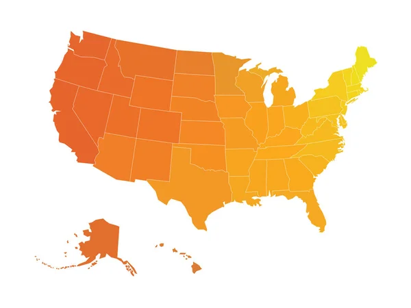 美利坚合众国的空白地图被划分为州 橙色和黄色阴影下的简化平面轮廓矢量图 — 图库矢量图片