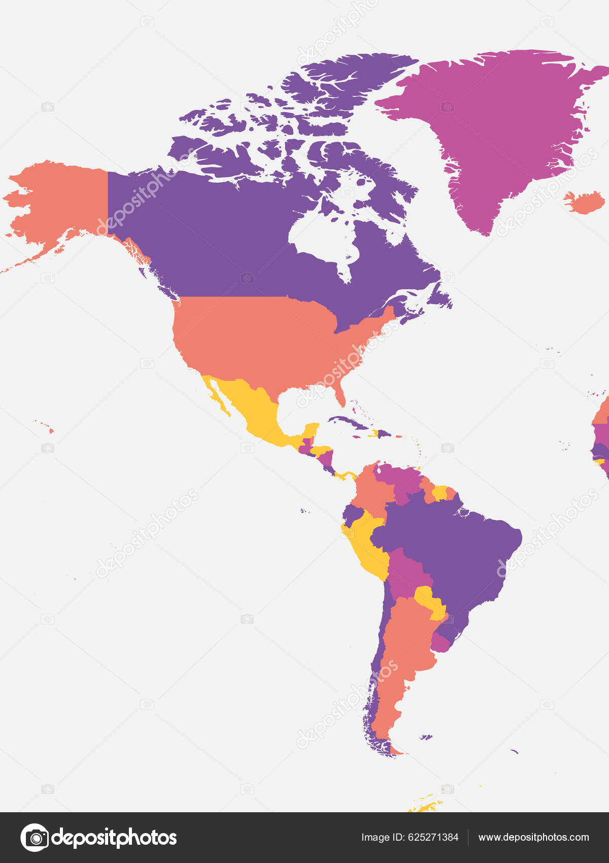 Carte Blanche Des Amériques Carte Politique Détaillée Continent Nord Sud image vectorielle par