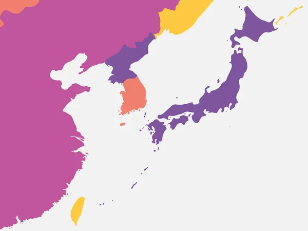 Mapa Branco Ásia Oriental Mapa Político Detalhado Elevado Região Asiática — Vetor de Stock