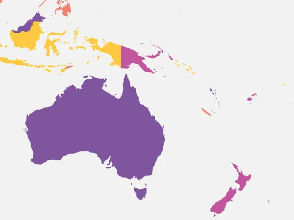Mapa Branco Austrália Oceania Mapa Político Detalhado Região Australiana Pacífico —  Vetores de Stock