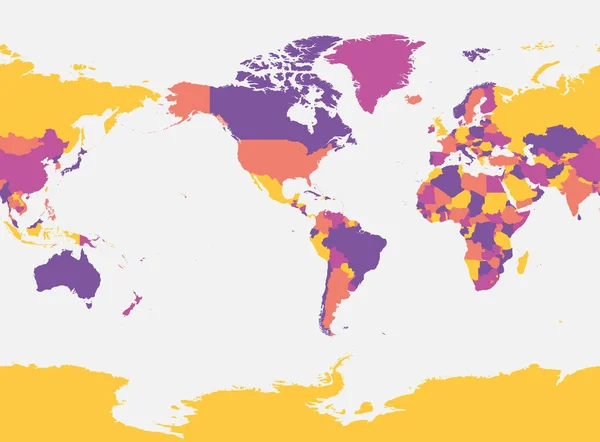Mapa Blanco Del Mundo Estados Unidos Centrado Mapa Político Detallado — Vector de stock