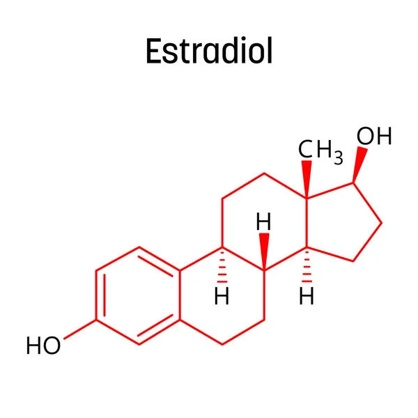 stock vector Estradiol molecular structure. Estradiol is an estrogen steroid hormone and the major female sex hormone. Vector structural formula of chemical compound with red bonds and black atom labels.