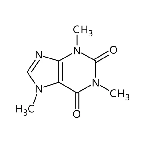 カフェイン分子構造 カフェインは 認知増強薬として使用される中枢神経系刺激剤であります 警戒感と注目すべき性能を増加させます 化合物のベクトル構造式 — ストックベクタ