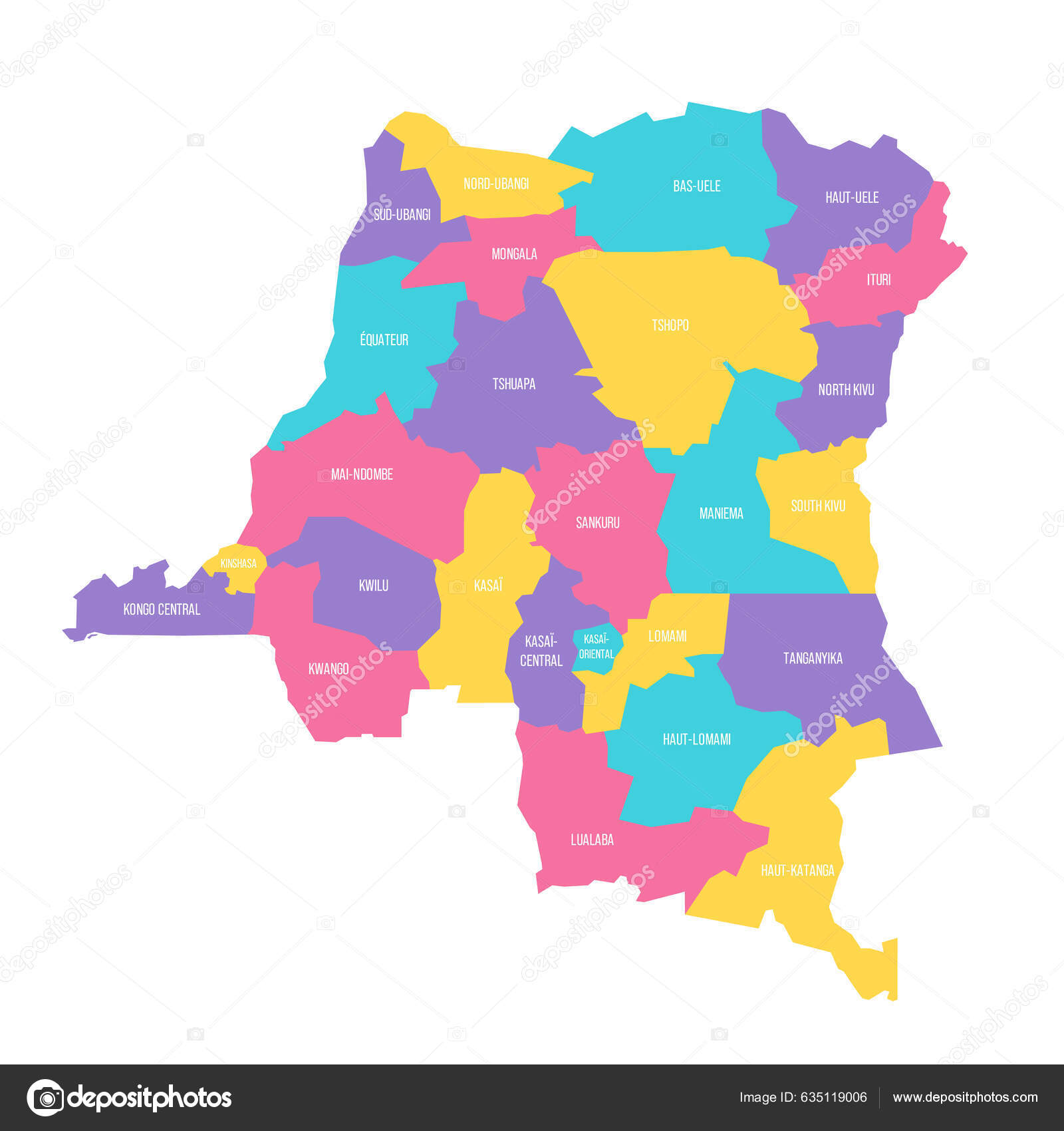 Democratic Republic Congo Political Map Administrative Divisions ...