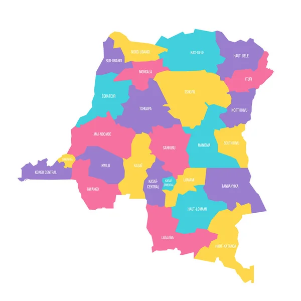 コンゴ民主共和国の行政区画の政治地図 ラベル付きカラフルなベクトルマップ — ストックベクタ