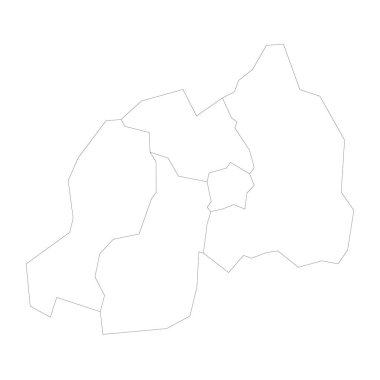 Rwanda political map of administrative divisions - provinces. Blank outline map. Solid thin black line borders. clipart