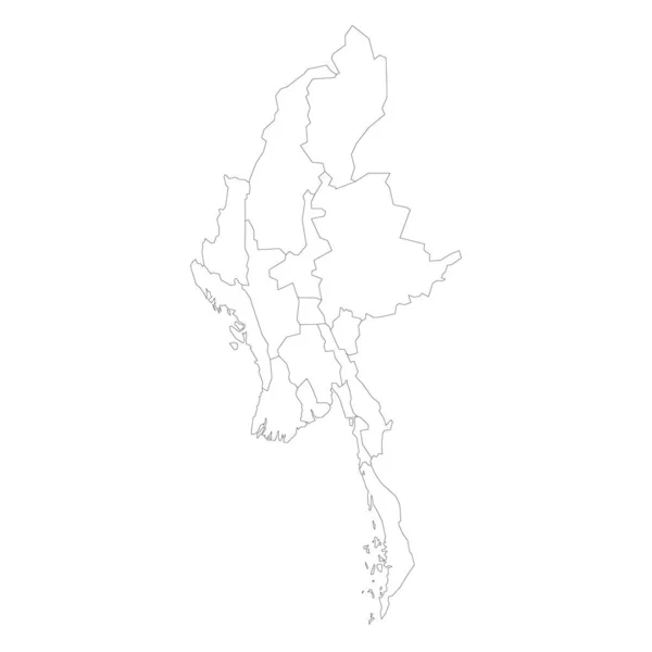 Myanmar Political Map Administrative Divisions States Regions Naypyitaw Union Territory — Stockvector