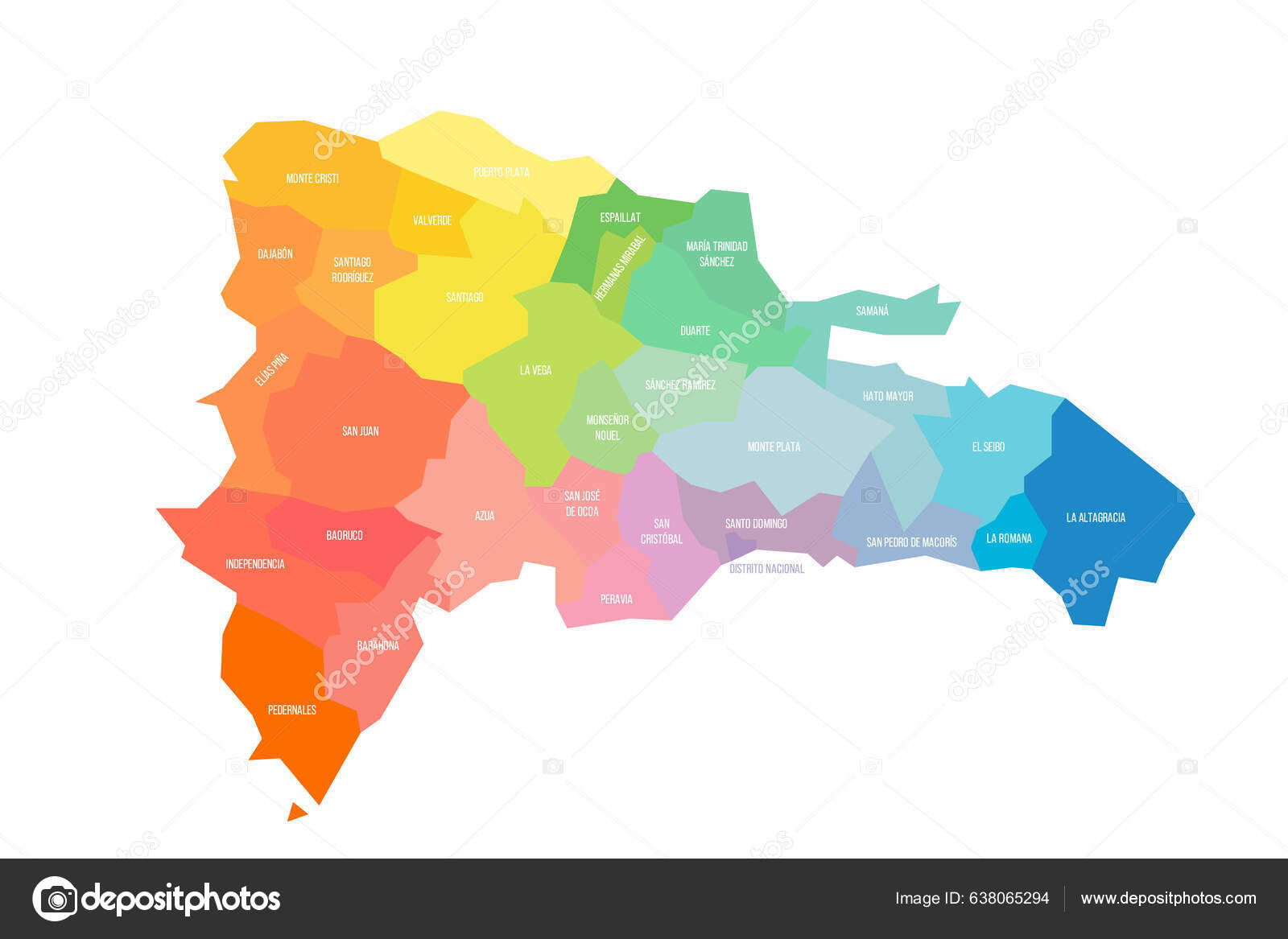 Dominican Republic Political Map Administrative Divisions Provinces National District Colorful 