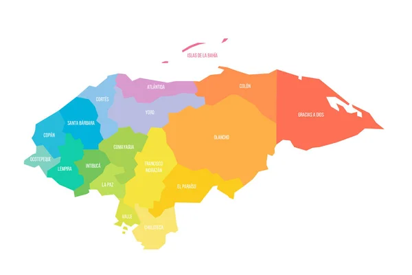 Honduras Political Map Administrative Divisions Departments Colorful Rainbow Spectrum Vector — Διανυσματικό Αρχείο