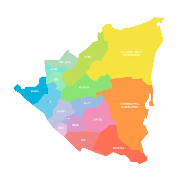 Nicaragua Political Map Administrative Divisions Departments Autonomous Regions Colorful Rainbow — Διανυσματικό Αρχείο