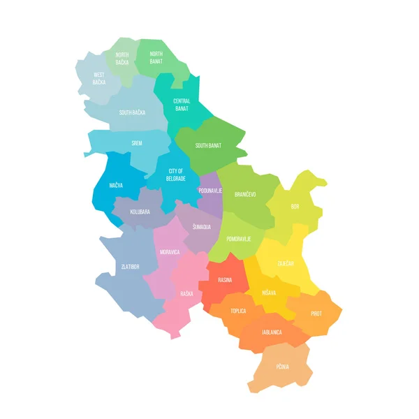 Serbia Political Map Administrative Divisions Okrugs Autonomous City Belgrade Colorful — Stok Vektör