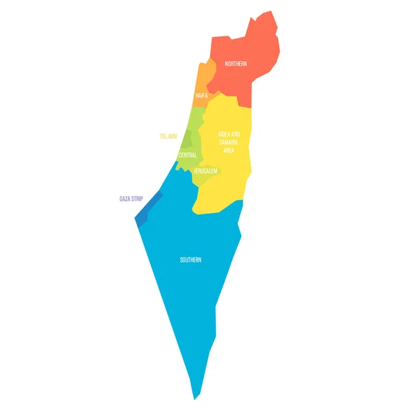 Israel Political Map Administrative Divisions Districts Gaza Strip Judea Samaria — Διανυσματικό Αρχείο