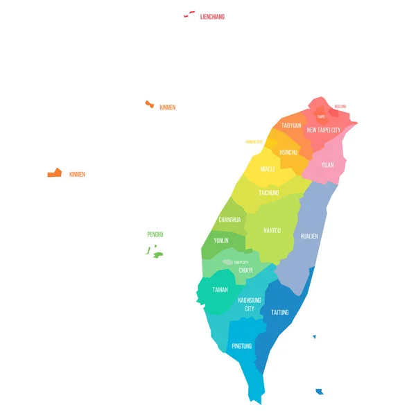 Taiwan Political Map Administrative Divisions Provinces Special Municipalities Colorful Rainbow — Archivo Imágenes Vectoriales