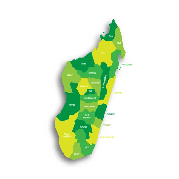 Madagaskar Siyasi Idari Bölümler Haritası Bölgeler Düşen Gölge Bölme Isim — Stok Vektör