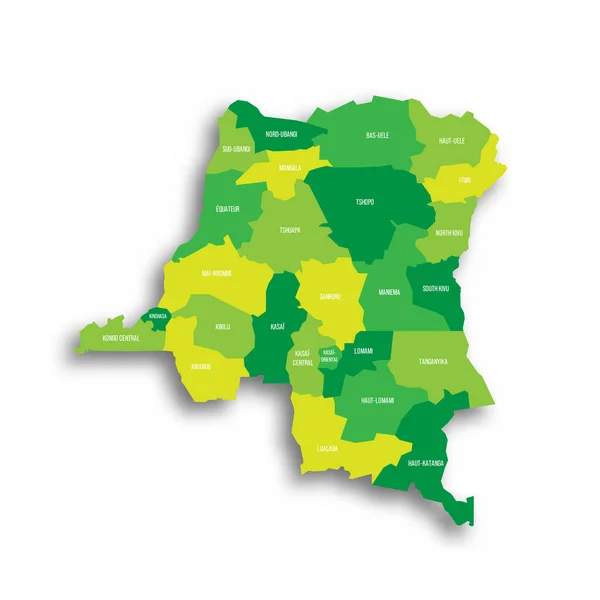 Demokratik Kongo Cumhuriyeti Siyasi Idari Bölümler Haritası Vilayetler Düşen Gölge — Stok Vektör