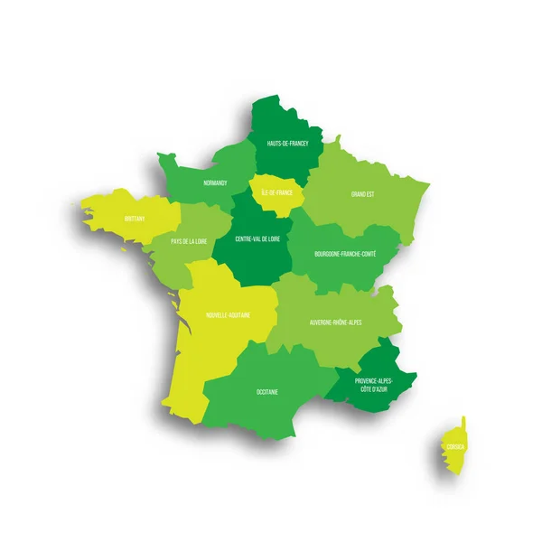 Fransa Siyasi Idari Bölümler Haritası Bölgeler Düşen Gölge Bölme Isim — Stok Vektör