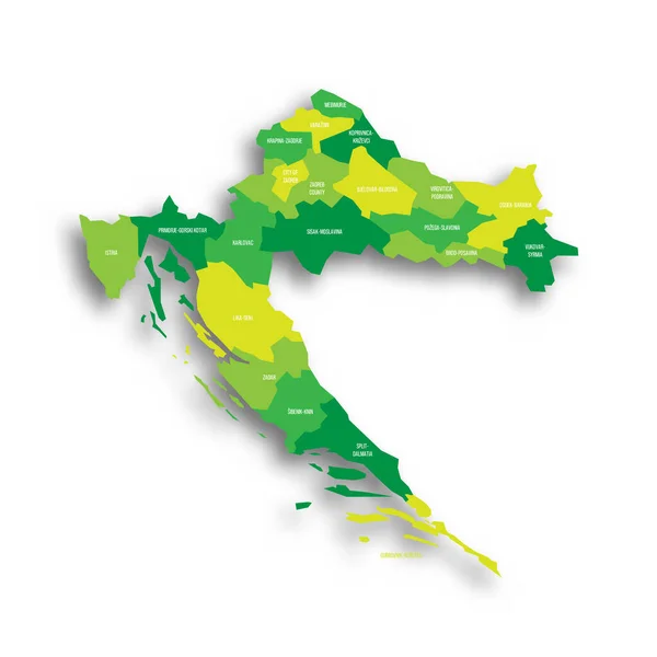 Hırvatistan Siyasi Idari Bölünmeler Haritası Ilçeler Düşen Gölge Bölme Isim — Stok Vektör