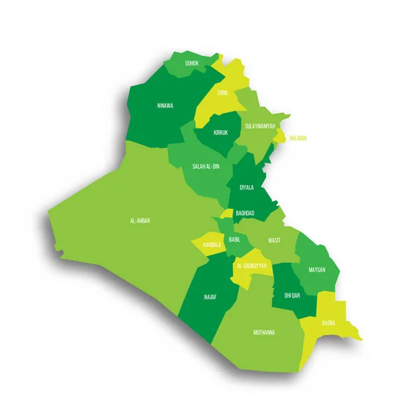Irak Siyasi Idari Bölümler Haritası Valiler Kürdistan Bölgesi Düşen Gölge — Stok Vektör