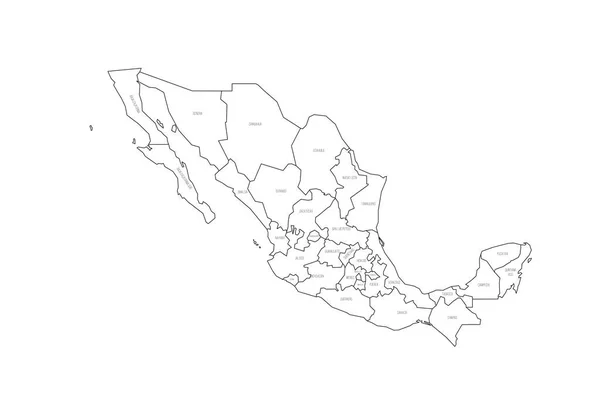 Mexico Politieke Kaart Van Administratieve Verdeeldheid Staten Mexico Stad Dunne — Stockvector