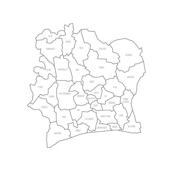 Politieke Kaart Van Ivoorkust Van Administratieve Afdelingen Regio Autonome Districten — Stockvector