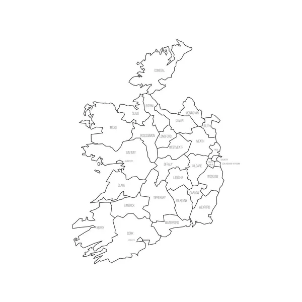 Ierland Politieke Kaart Van Administratieve Afdelingen Provincies Steden Dunne Zwarte — Stockvector