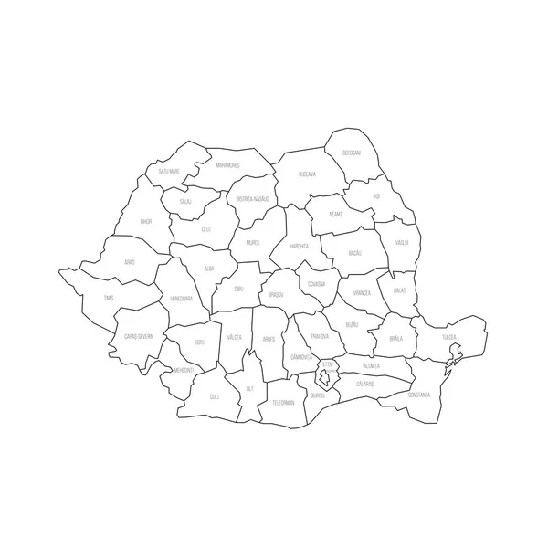 Roemenië Politieke Kaart Van Administratieve Afdelingen Provincies Autonome Gemeente Boekarest — Stockvector