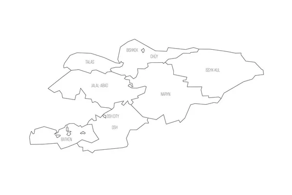 Kirgizië Politieke Kaart Van Administratieve Verdeeldheid Regio Onafhankelijke Steden Van — Stockvector