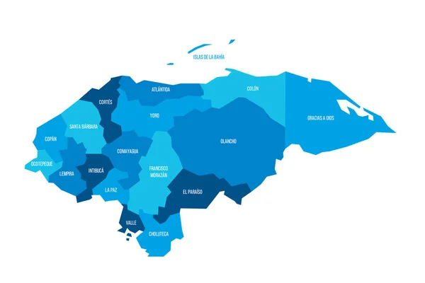 Политическая Карта Административно Территориальных Единиц Гондураса Департаментов Плоская Синяя Векторная — стоковый вектор