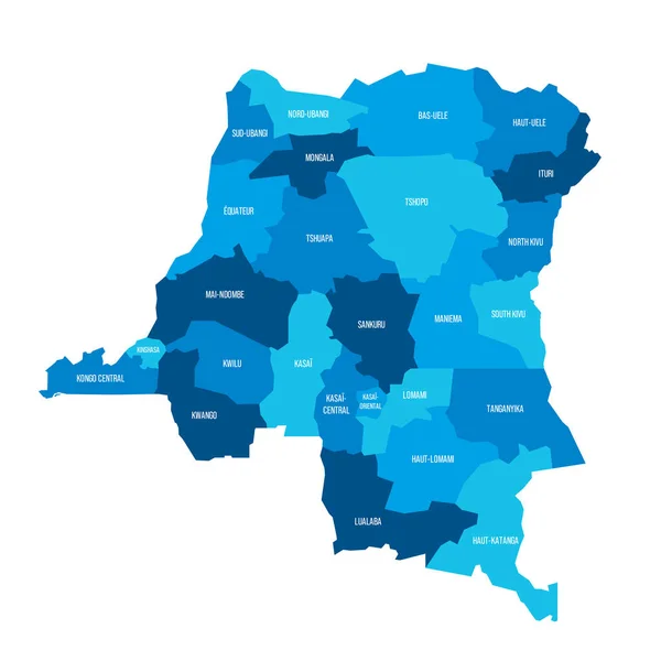 Демократическая Республика Конго Политическая Карта Административных Единиц Провинций Плоская Синяя — стоковый вектор