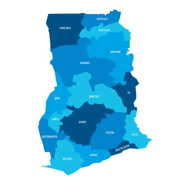 Политическая Карта Административных Единиц Ганы Регионов Плоская Синяя Векторная Карта — стоковый вектор