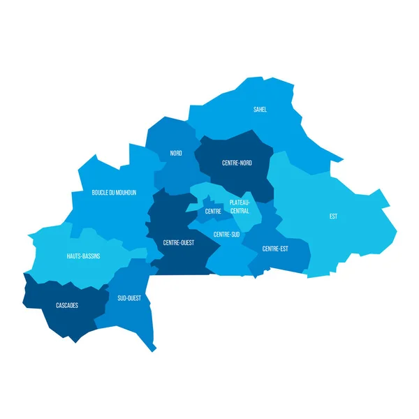 Политическая Карта Административно Территориальных Единиц Буркина Фасо Плоская Синяя Векторная — стоковый вектор