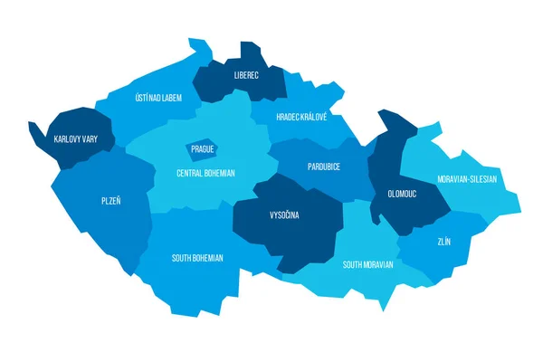 Политическая Карта Административно Территориальных Единиц Чехии Регионов Плоская Синяя Векторная — стоковый вектор
