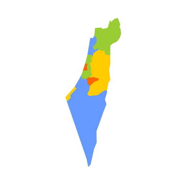 以色列行政区划政治地图 加沙地带 朱迪亚和撒马利亚地区 空白彩色矢量图 — 图库矢量图片