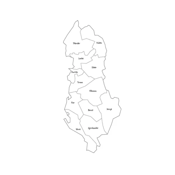 Albania Political Map Administrative Divisions Counties Handdrawn Doodle Style Map — Stockvector