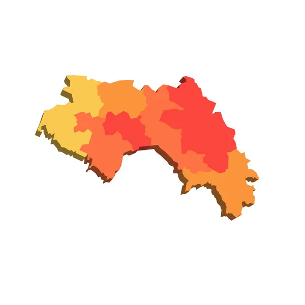 Guinea Political Map Administrative Divisions Regions Map Shades Orange Color — Vettoriale Stock