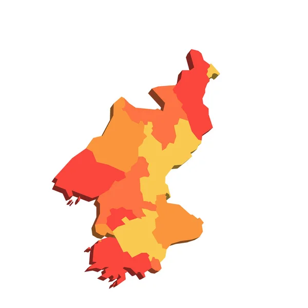 North Korea Political Map Administrative Divisions Provinces Map Shades Orange — Vettoriale Stock